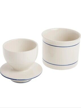 Norpro Glazed Stoneware Butter Keeper Butter Bell In White With Blue Accents